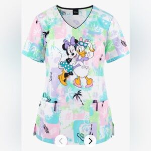 Cherokee Tooniforms 90s vibe Disney Minnie Mouse & Daisy Duck pastel scrub top M